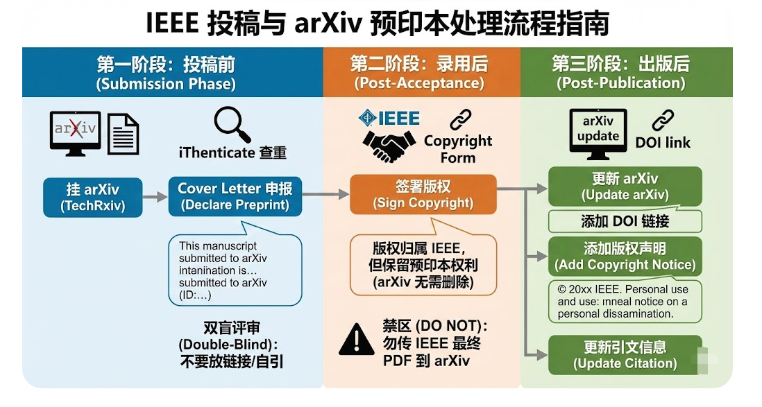 IEEE 投稿时如何处理与 arXiv 预印本的版权和查重问题？