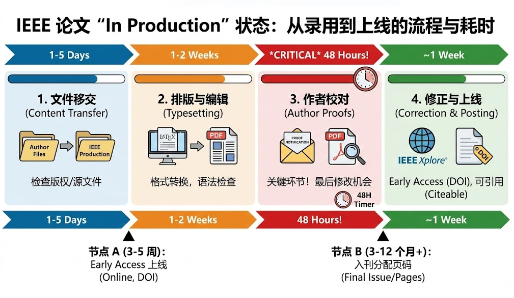 IEEE 论文 "In Production" 状态要持续多久？