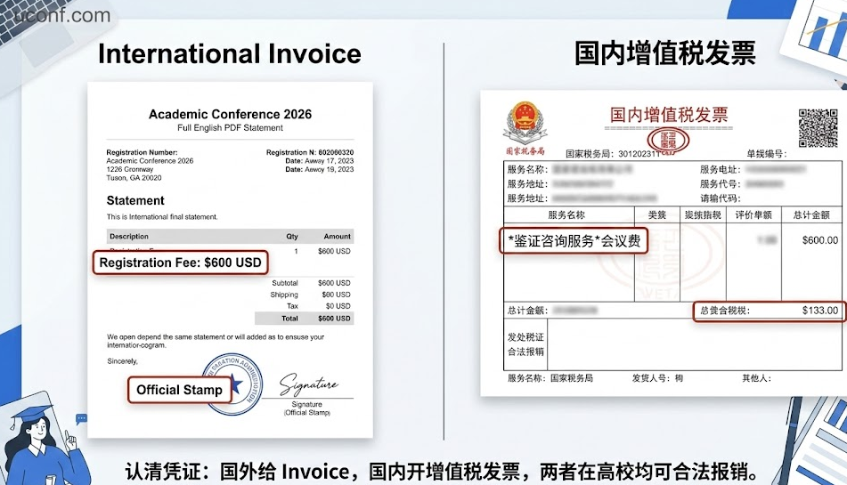 国际学术会议注册费发票开什么类目可以报销？(2026高校财务避坑指南)