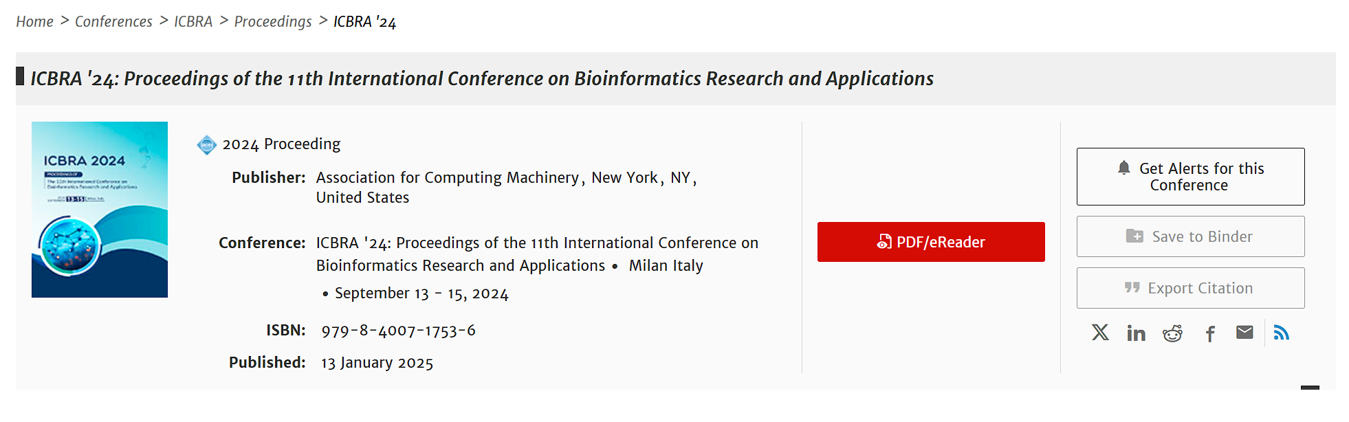 2026年第13届生物信息学研究与应用国际会议