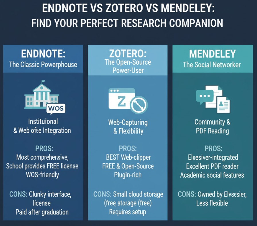 EndNote vs. Zotero vs. Mendeley (2026版)：哪个文献管理软件最适合你？