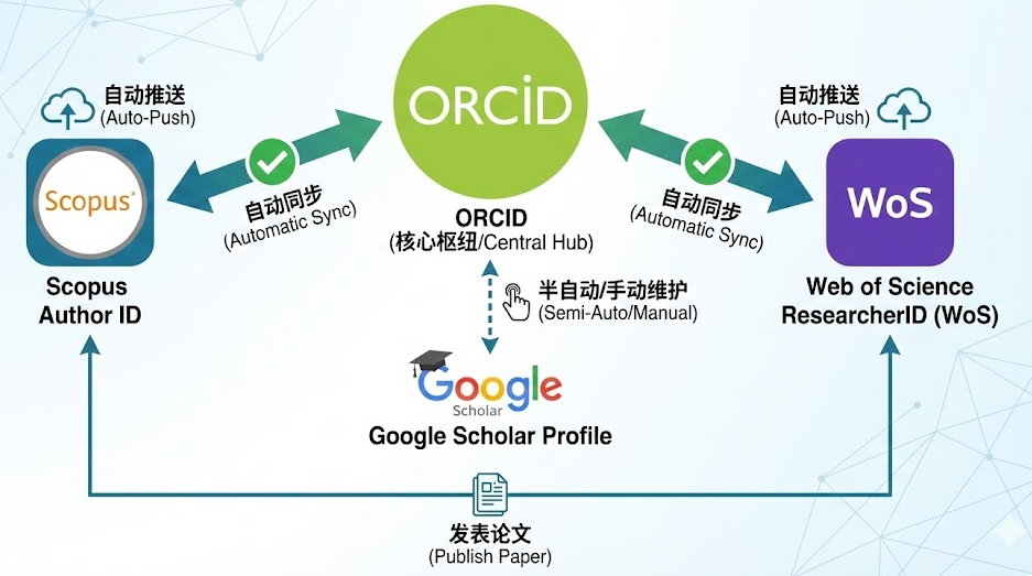 ORCID, Scopus, WoS 和 Google Scholar 如何同步?