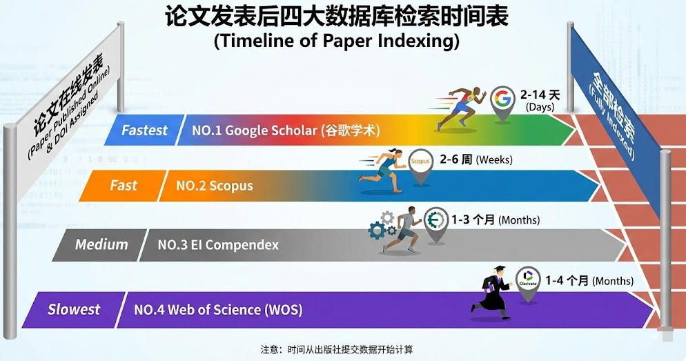 论文发表后多久被 WOS, Scopus, EI, GS 检索?四大数据库收录时间表详解