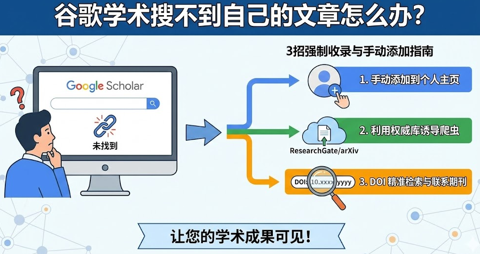 谷歌学术搜不到自己的文章怎么办？3招强制收录与手动添加指南