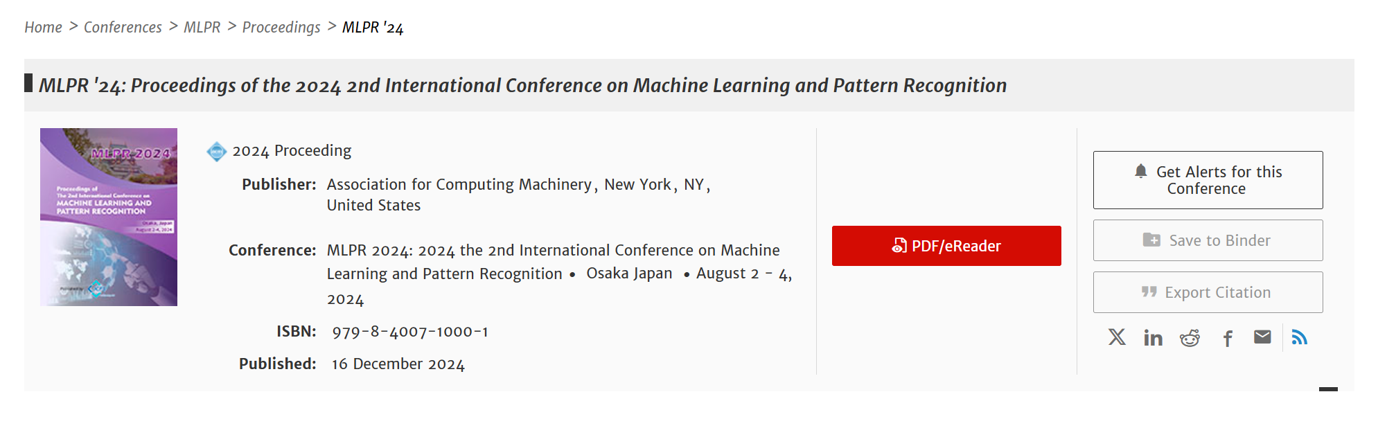 2026年第四届机器学习与模式识别国际会议