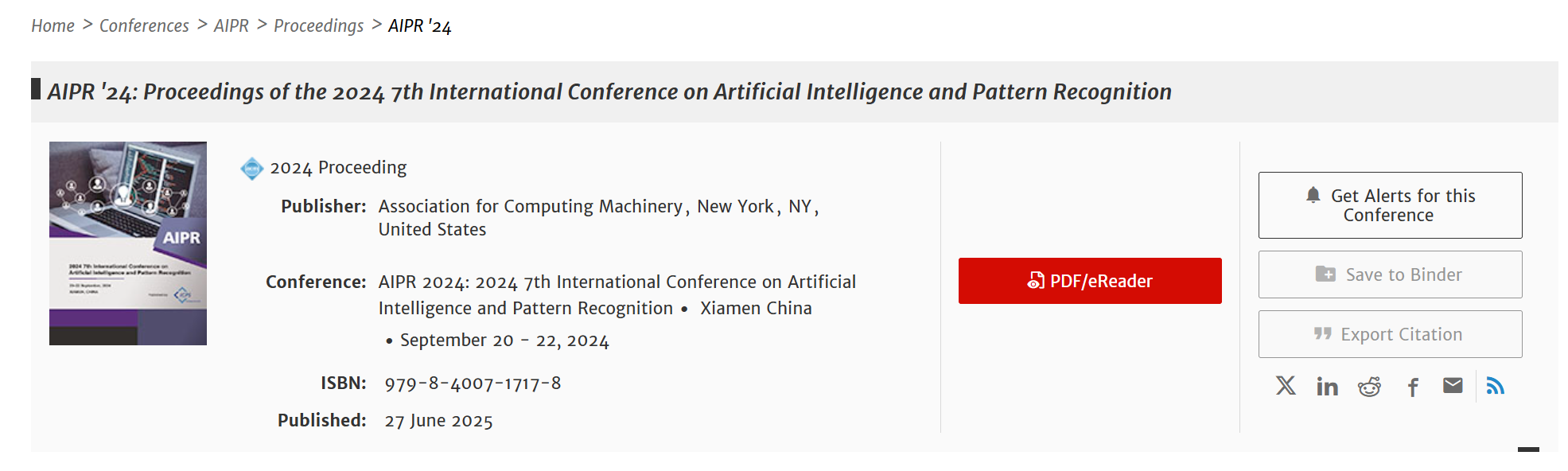 2026年第九届人工智能与模式识别国际会议