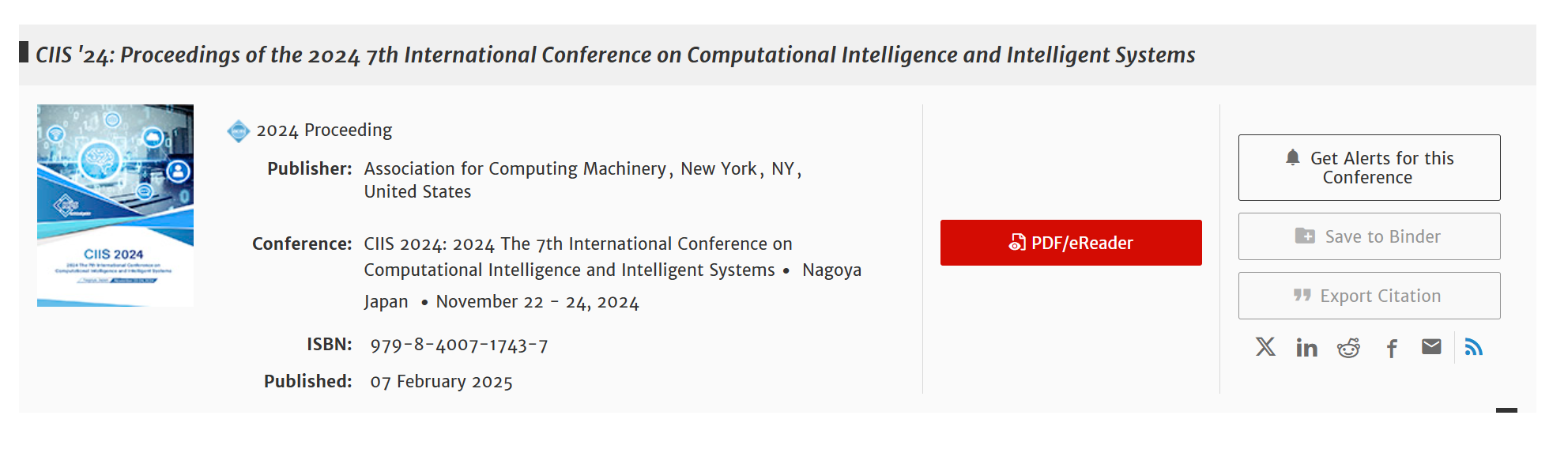 2026年第九届计算智能与智能系统国际会议