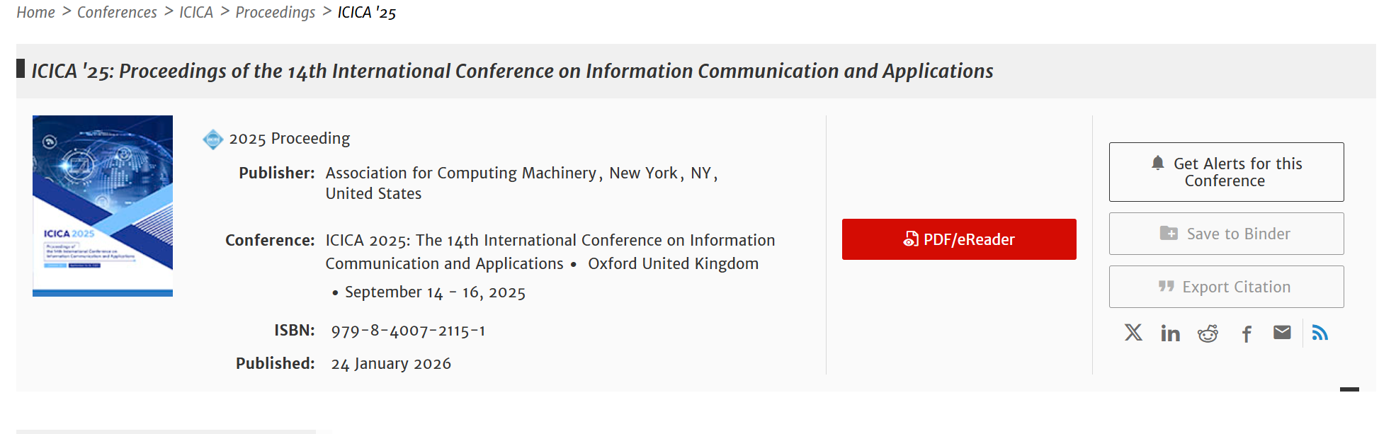 2026年第十五届信息通信与应用国际会议