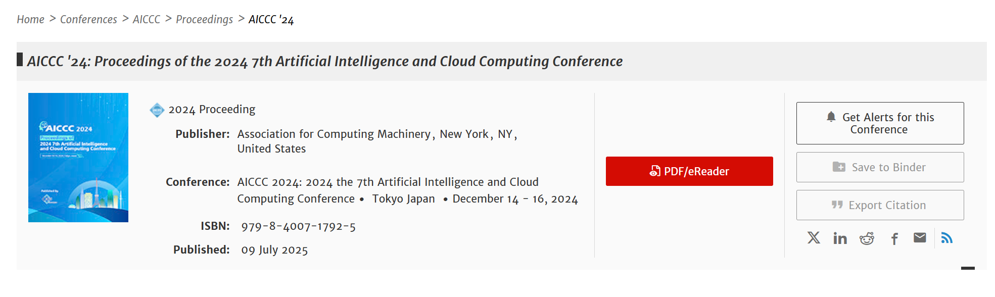 2026年第九届人工智能与云计算国际会议