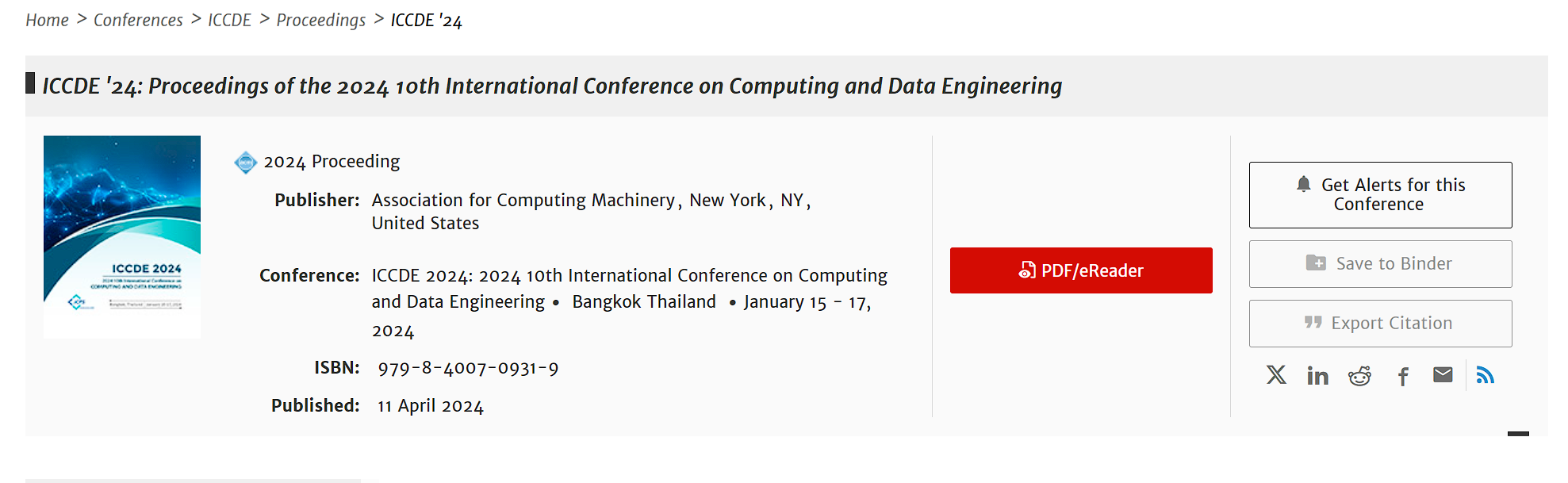 2027年第十三届计算与数据工程国际会议