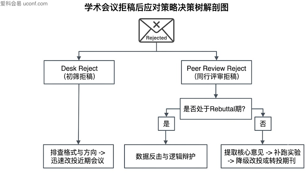 国际学术会议论文被拒稿(Rejected)后的审稿意见分析、Rebuttal申诉以及修改改投(Resubmission)决策流程图
