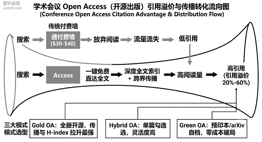 Open Access 引用溢价与出版模式流向图