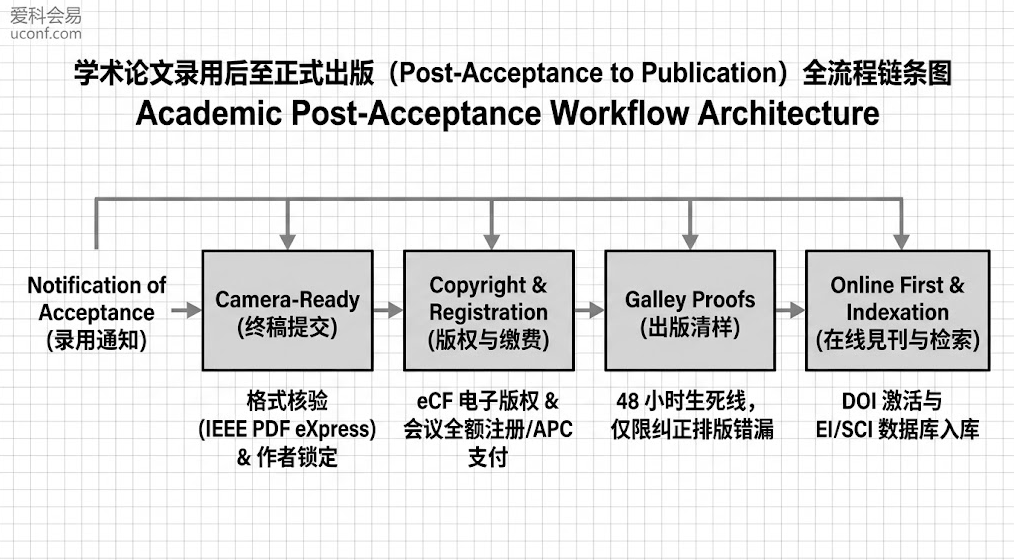 学术论文录用后至出版全流程链条矩阵图
