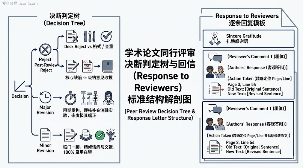 学术论文审稿决断树与回复审稿人意见矩阵图