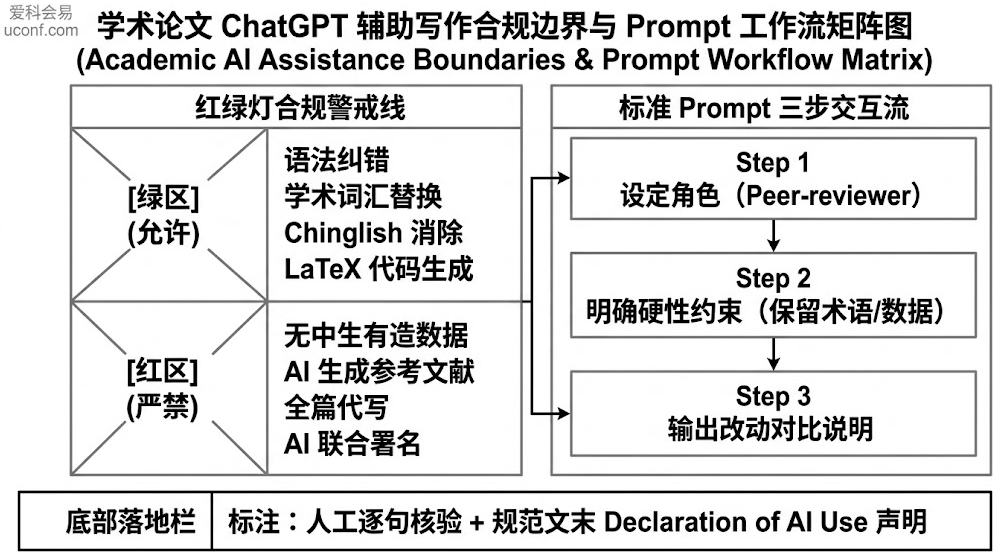 ChatGPT 学术论文辅助润色与合规应用矩阵图