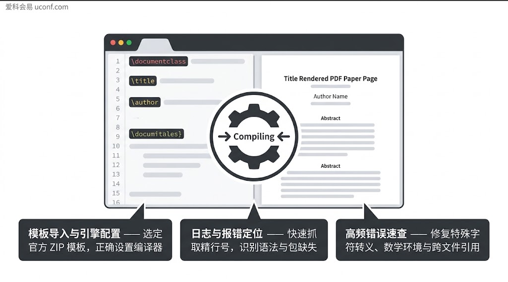 Overleaf 论文模板导入使用与 LaTeX 编译报错排查流程图解