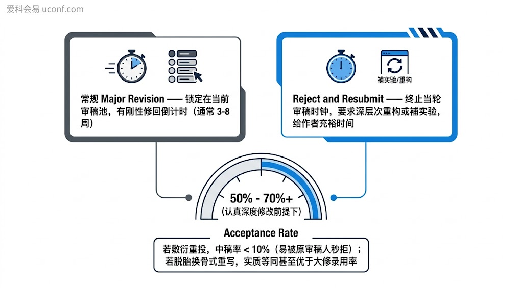 学术期刊 Reject and Resubmit 拒稿重投中稿率评估与大修区别对比图解