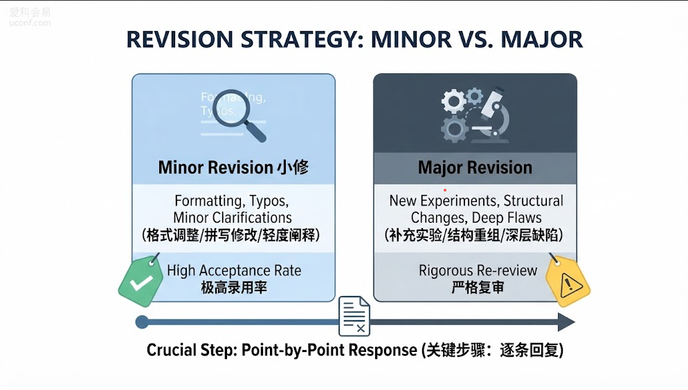 学术论文审稿Minor Revision与Major Revision核心区别及修稿返修避坑攻略图