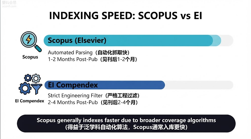 学术会议论文Scopus与EI Compendex数据库底层检索与入库收录速度对比图