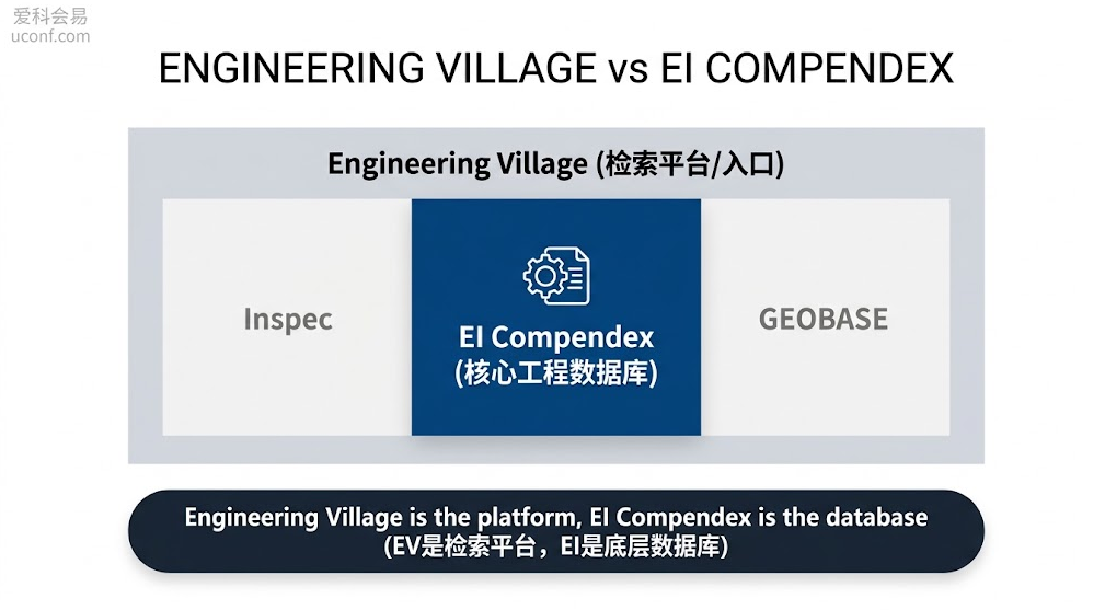 EI Compendex数据库与Engineering Village检索平台入口的层级关系与包含结构图