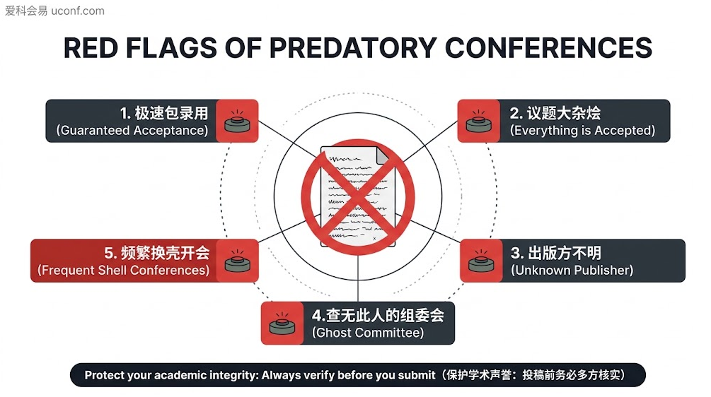 鉴别劣质学术会议与水会敛财陷阱的5大典型特征防雷警示图