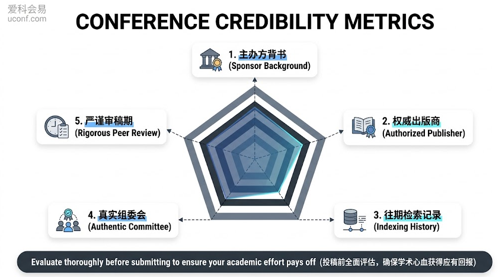 精准鉴别国际学术会议含金量与靠谱程度的5个核心评估硬指标雷达体系图