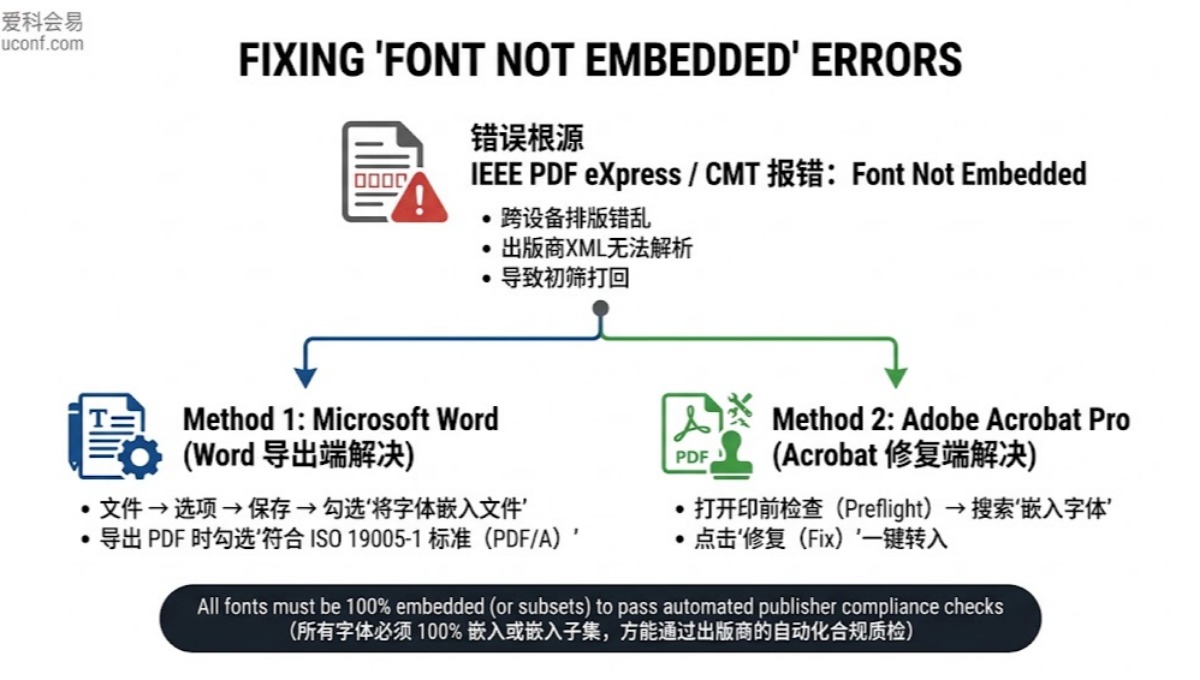 学术会议投稿报错：PDF字体未嵌入（Font not embedded）怎么在Word和Acrobat中解决？