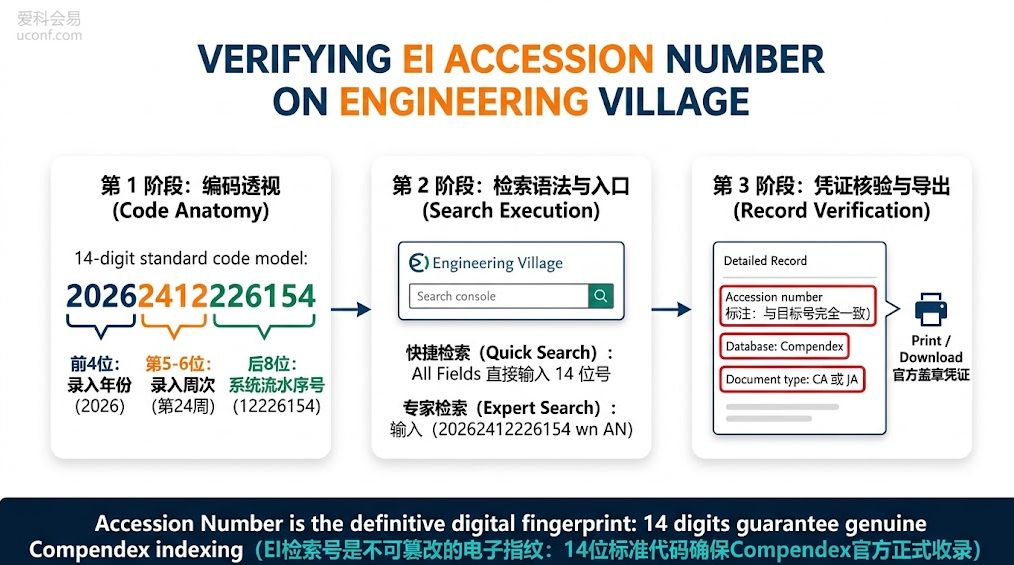 通过EI Accession Number检索号在Engineering Village数据库中精确验证论文收录状态与开具证明流程图解