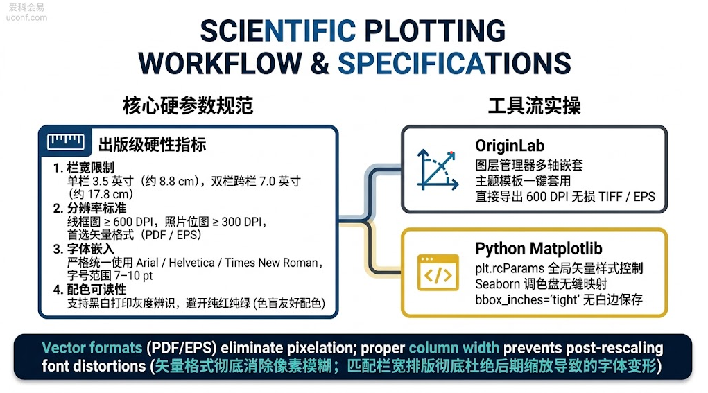 国际学术会议论文插图出版级尺寸与分辨率规范及Origin和Python Matplotlib科研绘图实操流程图解
