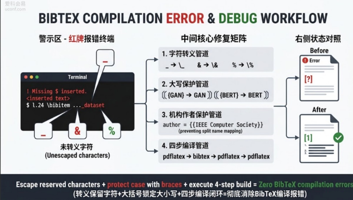 LaTeX与BibTeX参考文献报错排查指南：Missing $ inserted等常见Bug一网打尽
