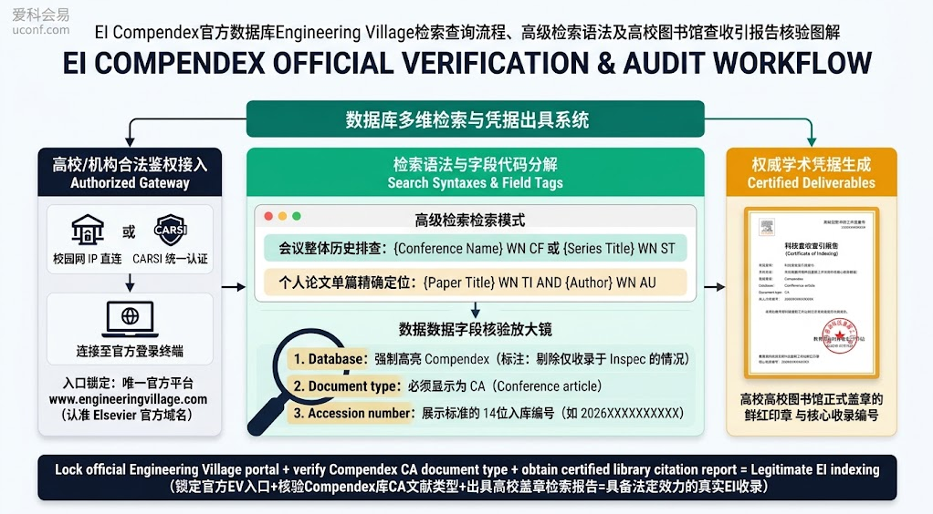EI Compendex官方数据库Engineering Village检索查询流程、高级检索语法及高校图书馆查收查引报告核验图解